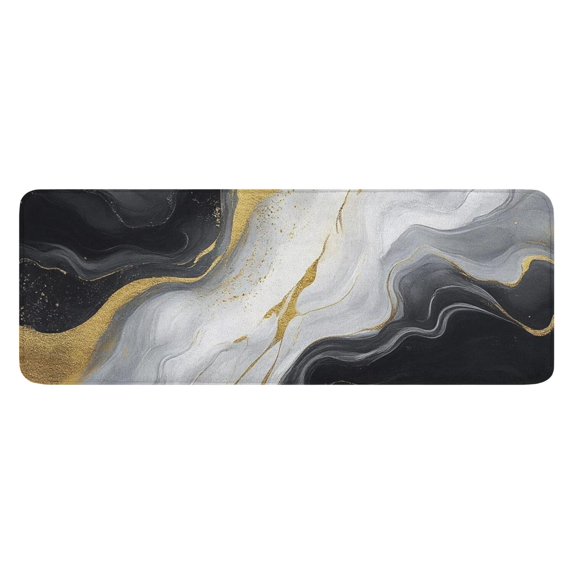 Black White Gold Marble Pattern Kitchen Rug Mat,Kitchen Runner Rugs Non Skid Washable,Decorative Kitchen Floor Mats for Kitchen,Sink,Laundry,17"x47.2"
