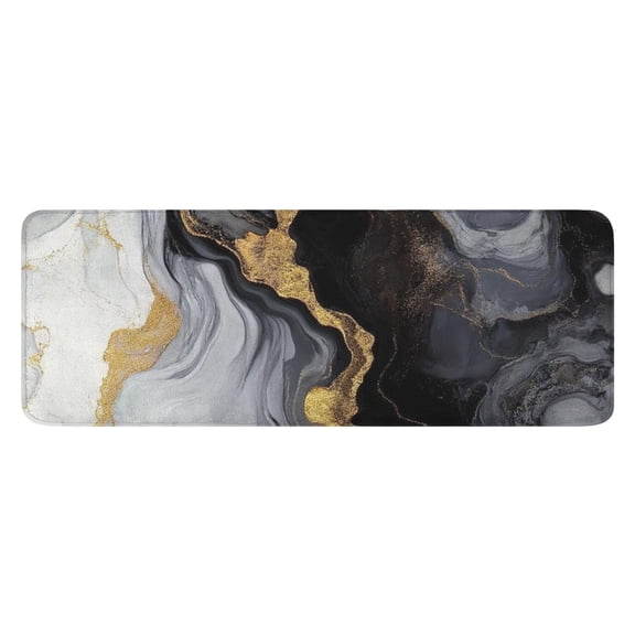 Black White Gold Marble Pattern Kitchen Rug Mat,Kitchen Runner Rugs Non Skid Washable,Decorative Kitchen Floor Mats for Kitchen,Sink,Laundry,17"x47.2"