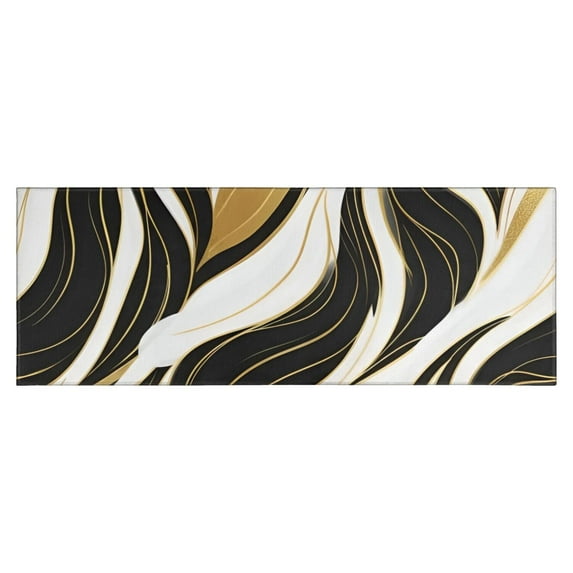 Black White Gold Marble Pattern Kitchen Rug Mat,Kitchen Runner Rugs Non Skid Washable,Decorative Kitchen Floor Mats for Kitchen,Sink,Laundry,17"X47"