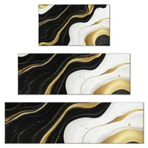 Black White Gold Marble Pattern Kitchen Rugs Sets Of 3,Kitchen Runner Rugs Non Skid Washable,Decorative Kitchen Floor Mats for Kitchen,Sink,Laundry,17"x30"  17"x47"   17"x59"