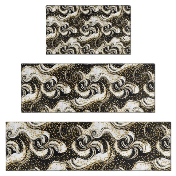 Black White Gold Marble Pattern Kitchen Rugs Sets Of 3,Kitchen Runner Rugs Non Skid Washable,Decorative Kitchen Floor Mats for Kitchen,Sink,Laundry,17"x30"+ 17"x47" + 17"x59"