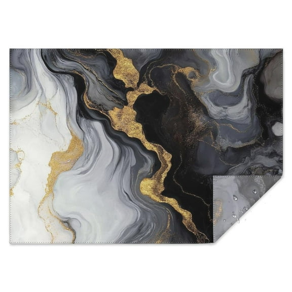 Black White Gold Marble Pattern Rectangle Tablecloth 60"x84",Waterproof Polyester Rectangle Table Cloth, Wipeable Spillproof Polyester Tablecloth for Dining, Camping, Indoor and Outdoor