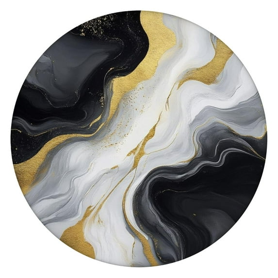 Black White Gold Marble Pattern Round Fitted Tablecloth with Elastic Edge,Dining Table Cover Waterproof,Outdoor Round Tablecloth for Camping,Dining,Indoor and Outdoor