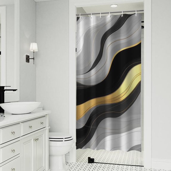 Black White Gold Marble Pattern Shower Curtain 36"x72" ,Bathroom Decorative Shower Curtains Set with 12 Hooks,Modern Waterproof Washable Shower Curtain
