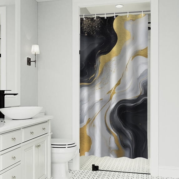 Black White Gold Marble Pattern Shower Curtain 36"x72" ,Bathroom Decorative Shower Curtains Set with 12 Hooks,Modern Waterproof Washable Shower Curtain