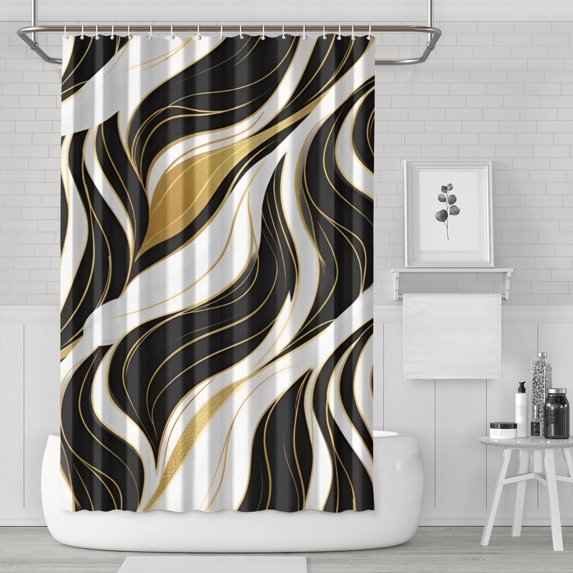 Black White Gold Marble Pattern Shower Curtain 72"x72" ,Bathroom Decorative Shower Curtains Set with 12 Hooks,Modern Waterproof Washable Shower Curtain