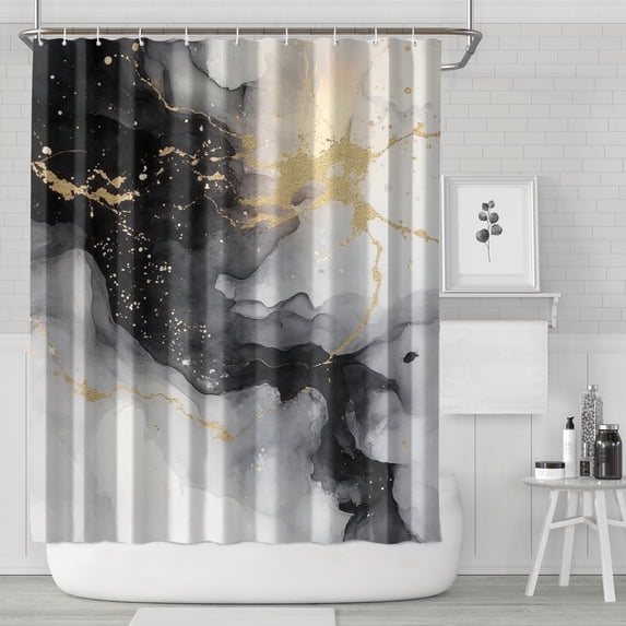 Black White Gold Marble Pattern Shower Curtain 72"x84" ,Bathroom Decorative Shower Curtains Set with 12 Hooks,Modern Waterproof Washable Shower Curtain
