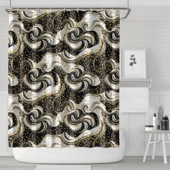 Black White Gold Marble Pattern Shower Curtain 84"x72" ,Bathroom Decorative Shower Curtains Set with 12 Hooks,Modern Waterproof Washable Shower Curtain