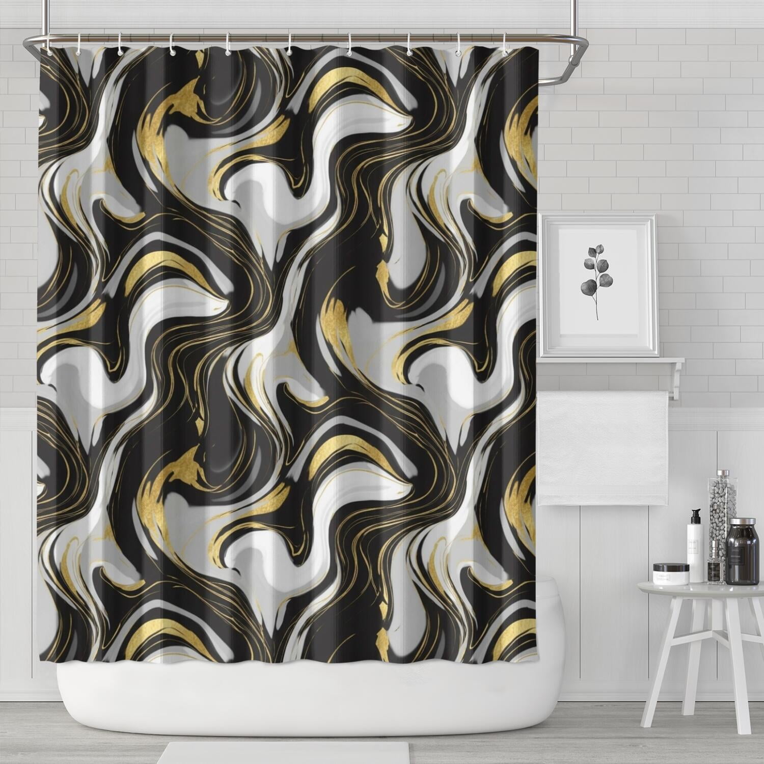 Black White And Gold Shower Curtainnull