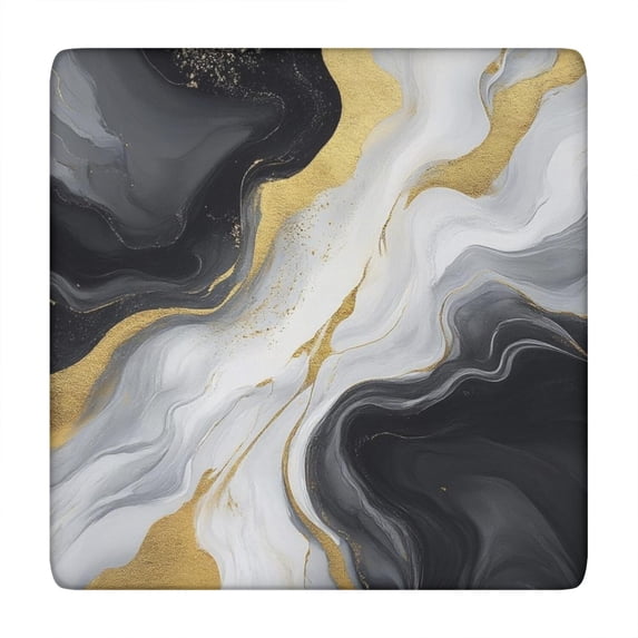 Black White Gold Marble Pattern Square Fitted Tablecloth with Elastic Edge,Square Table Cover,Washable Elastic Table Cover for Home Kitchen Party Decor 34"x34"