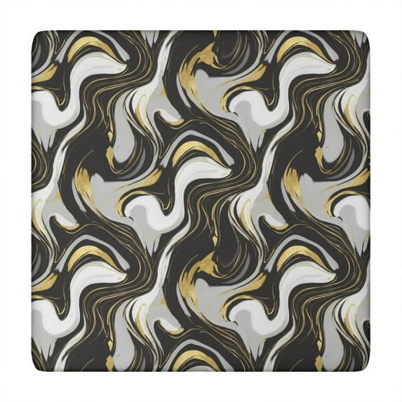 Black White Gold Marble Pattern Square Fitted Tablecloth with Elastic Edge,Square Table Cover,Washable Elastic Table Cover for Home Kitchen Party Decor 34"x34"