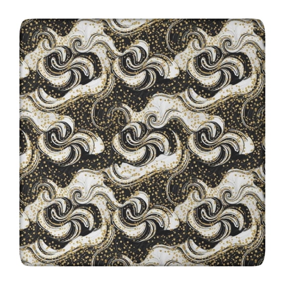 Black White Gold Marble Pattern Square Fitted Tablecloth with Elastic Edge,Square Table Cover,Washable Elastic Table Cover for Home Kitchen Party Decor 36"x36"