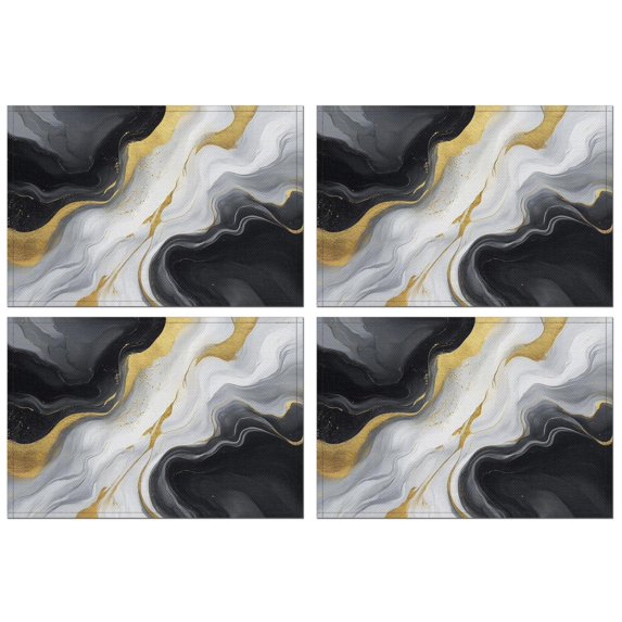 Black White Gold Marble Pattern Summer Placemats Table Placemats Set Of 4-Linen Kitchen Washable Placemats Table Mats 11.8"x17.7" Non-Slip Heat Resistant