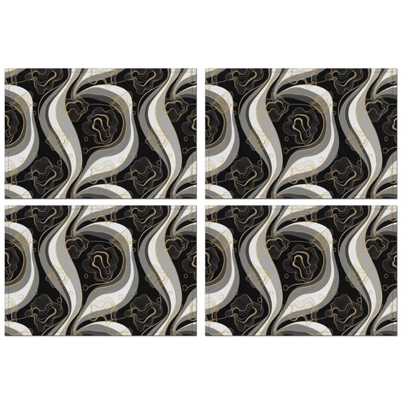 Black White Gold Marble Pattern Summer Placemats Table Placemats Set Of 4-Linen Kitchen Washable Placemats Table Mats 11.8"x17.7" Non-Slip Heat Resistant