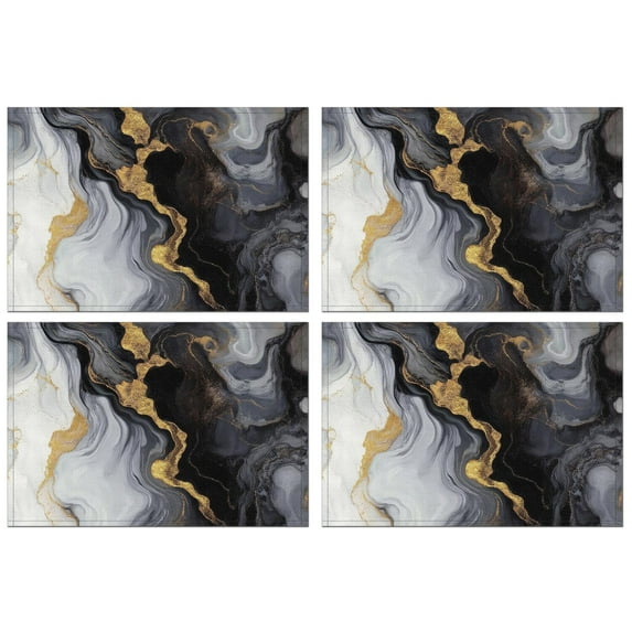 Black White Gold Marble Pattern Summer Placemats Table Placemats Set Of 4-Linen Kitchen Washable Placemats Table Mats 11.8"x17.7" Non-Slip Heat Resistant
