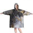 thumbnail image 1 of Black White Gold Marble Pattern Wearable Oversized Blanket,Wearable Blanket Hoodie for Adults,Cozy Hooded Blankets with Super Pockets,Super Warm Fuzzy Pullover for Women & Men, 1 of 6