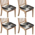 thumbnail image 1 of Black White and Gold Marble Seat Covers for Dining Room Chairs Set Of 4,Stretch Printed Washable Chair Seat Cover with Elastic Ties and Button,Removable Waterproof Couch Cushion Covers, 1 of 6