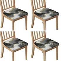 Black White and Gold Marble Seat Covers for Dining Room Chairs Set Of 4,Stretch Printed Washable Chair Seat Cover with Elastic Ties and Button,Removable Waterproof Couch Cushion Covers