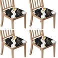thumbnail image 1 of Black White and Gold Marble Seat Covers for Dining Room Chairs Set Of 4,Stretch Printed Washable Chair Seat Cover with Elastic Ties and Button,Removable Waterproof Couch Cushion Covers, 1 of 6