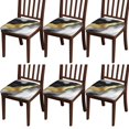 thumbnail image 1 of Black White and Gold Marble Seat Covers for Dining Room Chairs Set Of 6,Stretch Printed Washable Chair Seat Cover with Elastic Ties and Button,Removable Waterproof Couch Cushion Covers, 1 of 6