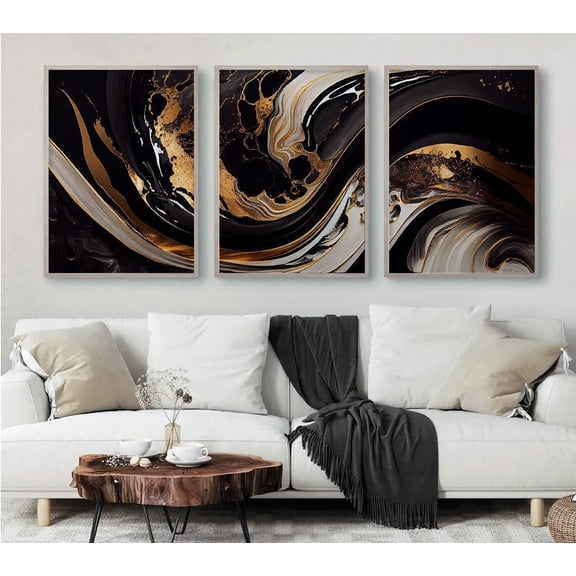 Black White Gold Marble Wall Art Set 3 Unframed Paper Print 20x30