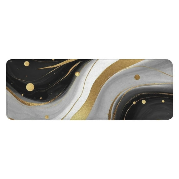 Black White Gold Marble Wave Dot Pattern Kitchen Rug Mat,Kitchen Runner Rugs Non Skid Washable,Decorative Kitchen Floor Mats for Kitchen,Sink,Laundry,17"x47.2"