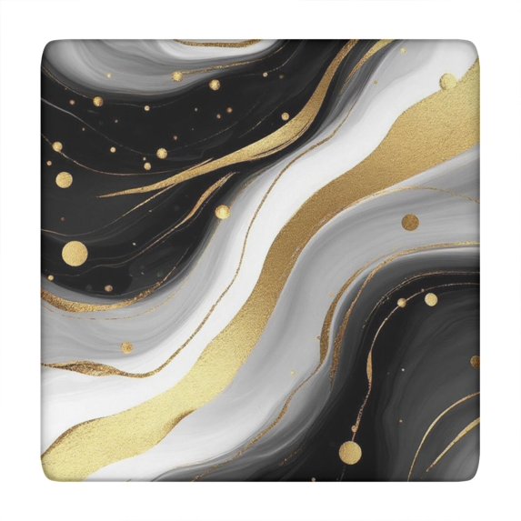 Black White Gold Marble Wave Dot Pattern Square Fitted Tablecloth with Elastic Edge,Square Table Cover,Washable Elastic Table Cover for Home Kitchen Party Decor 34"x34"