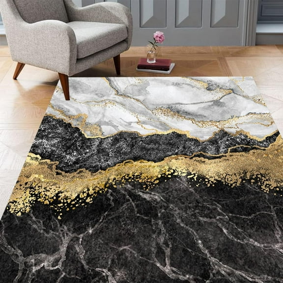 Black White Gold Modern Marble Abstract Area Rug for Living Room Bedroom Art Deco Aethetic Lightweight Fluffy Dining Room Kitchen Hallway Carpet Coastal Home Office 2x3ft Rugs