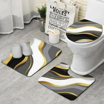 Black White Gold Wave Marble Bathroom Rugs Sets 3 Piece,Toilet Cover Set,Absorbent Non Slip Bathroom Mats Sets with U-Shaped Contour Rug Toilet Rug Set