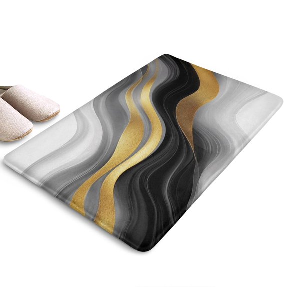 Black White Gold Wave Marble Flannel Non Slip Door Rugs,Washable Door Mats Indoor,Decorative Door Mats,Dirt-Resistant and Absorbent Doormat for Entrance,Bedroom,Kitchen,Bathroom,31.5"x17"