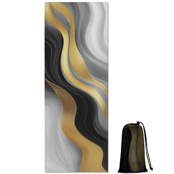Black White Gold Wave Marble Hot Yoga Mat Towel Non Slip for Hot Yoga - Quick-Drying Yoga Mat Cover with 4 Corner Pockets with Travel Bag - Hot Yoga Towel Non Slip Grip Moisture Wicking Sweat 70"x26"