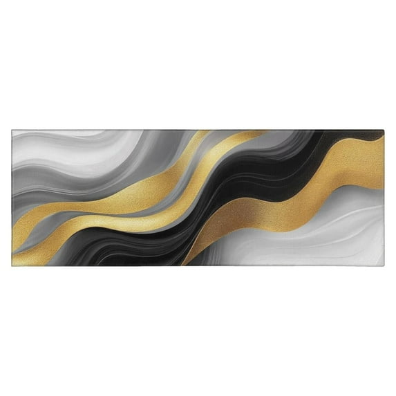 Black White Gold Wave Marble Kitchen Rug Mat,Kitchen Runner Rugs Non Skid Washable,Decorative Kitchen Floor Mats for Kitchen,Sink,Laundry,17"X47"