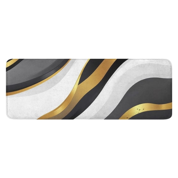 Black White Gold Wave Marble Kitchen Rug Mat,Kitchen Runner Rugs Non Skid Washable,Decorative Kitchen Floor Mats for Kitchen,Sink,Laundry,17"x47.2"