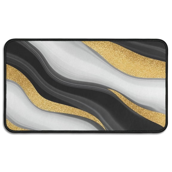 Black White Gold Wave Marble Pattern Door Rugs,Washable Non Slip Door Mats Indoor,Decorative Door Mats,Entry Mat Indoor for Entrance,Bedroom,Kitchen,Bathroom,30"x17"