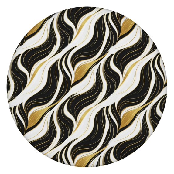 Black White Gold Wave Marble Pattern Round Fitted Tablecloth with Elastic Edge,Dining Table Cover Waterproof,Outdoor Round Tablecloth for Camping,Dining,Indoor and Outdoor