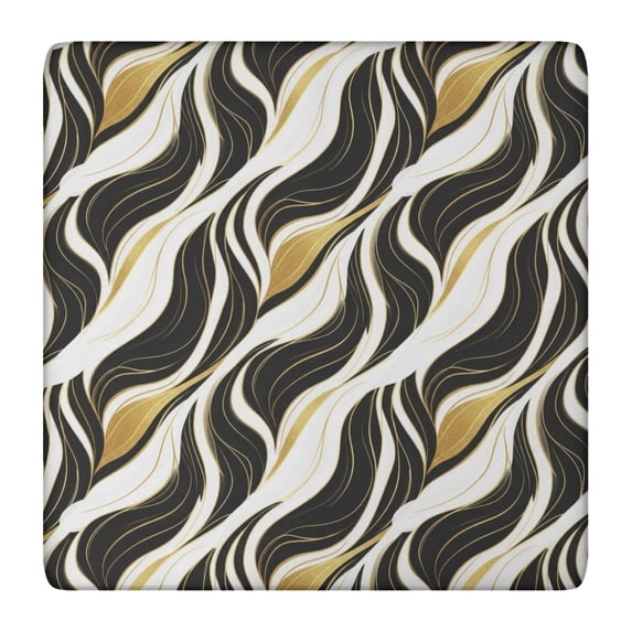 Black White Gold Wave Marble Pattern Square Fitted Tablecloth with Elastic Edge,Square Table Cover,Washable Elastic Table Cover for Home Kitchen Party Decor 36"x36"