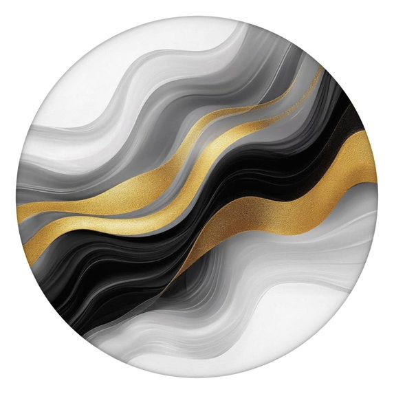 Black White Gold Wave Marble Round Fitted Tablecloth with Elastic Edge,Dining Table Cover Waterproof,Outdoor Round Tablecloth for Camping,Dining,Indoor and Outdoor