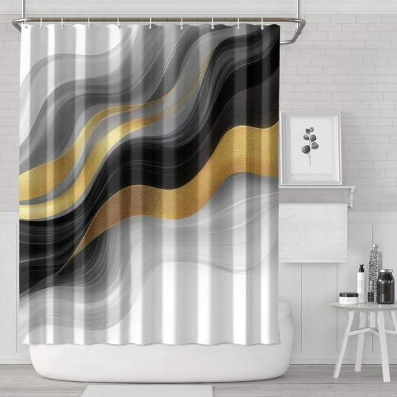 Black White Gold Wave Marble Shower Curtain 84"x72" ,Bathroom Decorative Shower Curtains Set with 12 Hooks,Modern Waterproof Washable Shower Curtain