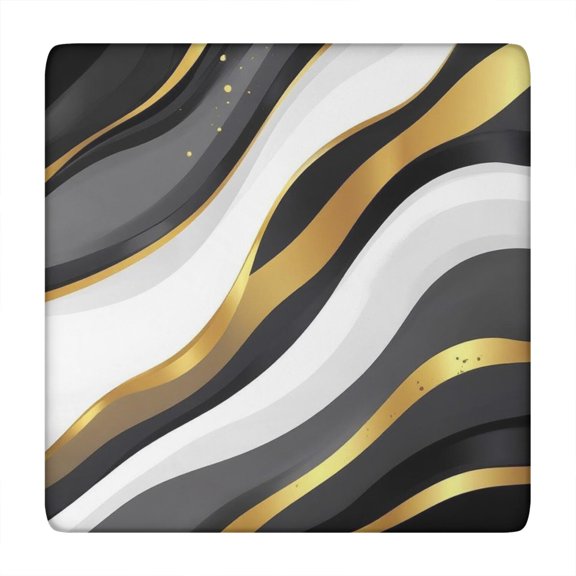 Black White Gold Wave Marble Square Fitted Tablecloth with Elastic Edge,Square Table Cover,Washable Elastic Table Cover for Home Kitchen Party Decor 34"x34"