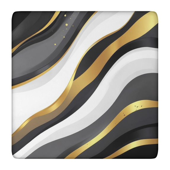 Black White Gold Wave Marble Square Fitted Tablecloth with Elastic Edge,Square Table Cover,Washable Elastic Table Cover for Home Kitchen Party Decor 36"x36"