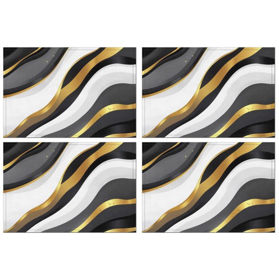 Black White Gold Wave Marble Summer Placemats Table Placemats Set Of 4-Linen Kitchen Washable Placemats Table Mats 11.8"x17.7" Non-Slip Heat Resistant