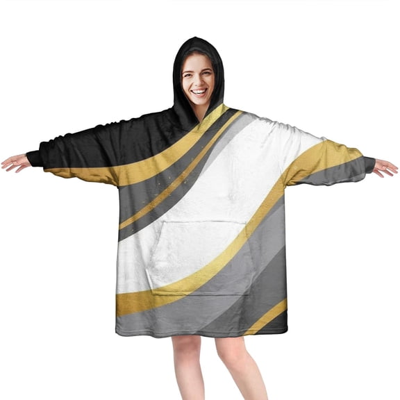 Black White Gold Wave Marble Wearable Oversized Blanket,Wearable Blanket Hoodie for Adults,Cozy Hooded Blankets with Super Pockets,Super Warm Fuzzy Pullover for Women & Men
