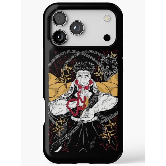 Black, White, Gold and Red Anime Warrior with Prayer Beads, Chain, Spiked Flail and Axe Tough Case for Apple iPhone