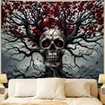 thumbnail image 1 of Black and White Goth Skull Tapestry for Bedroom, Gothic Skeleton Halloween Wall Tapestries Aesthetic, Horror Ghost Rider Night Sky Moon Dark Wall Hanging Decor for Living Room, 1 of 6
