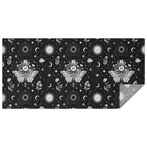 Black White Gothic Butterfly Sun Moon Flower Rectangle Tablecloth 60"x120",Waterproof Polyester Rectangle Table Cloth, Wipeable Spillproof Polyester Tablecloth for Dining, Camping, Indoor and Outdoor