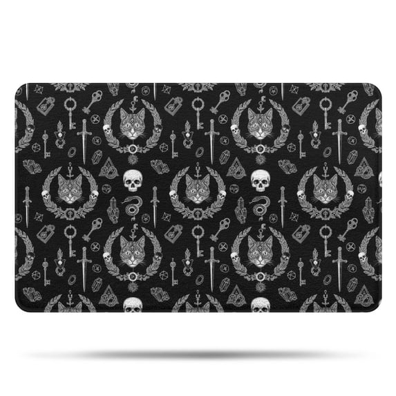 Black White Gothic Cat Skull Key Pattern Bathroom Rugs Mat,Non Slip Microfiber Bathroom Rug,Rubber Backing,Soft Bathroom Mats for Bathroom Floor,Tub and Shower,20x32in(50x80cm)