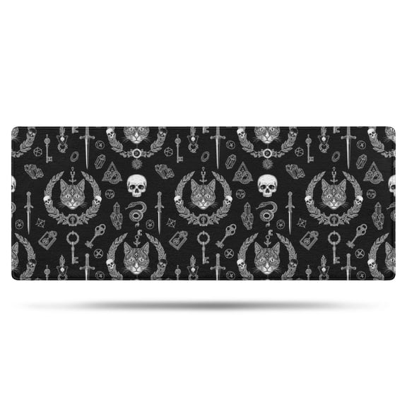 Black White Gothic Cat Skull Key Pattern Bathroom Rugs Mat,Non Slip Microfiber Bathroom Rug,Rubber Backing,Soft Bathroom Mats for Bathroom Floor,Tub and Shower,60x24in(150x60cm)