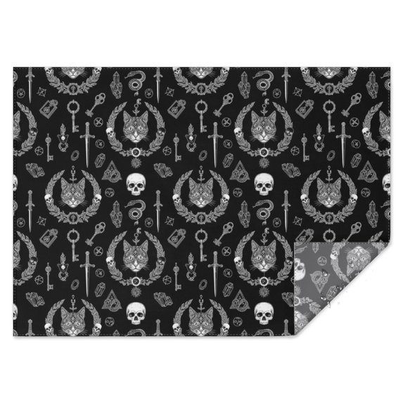 Black White Gothic Cat Skull Key Pattern Rectangle Tablecloth 60"x84",Waterproof Polyester Rectangle Table Cloth, Wipeable Spillproof Polyester Tablecloth for Dining, Camping, Indoor and Outdoor