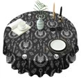 thumbnail image 1 of Black White Gothic Cat Skull Key Pattern Round Tablecloth 60"x60",Wrinkle Wipeable Table Cloth for Kitchen Dining Room Picnic Patio Party, 1 of 6