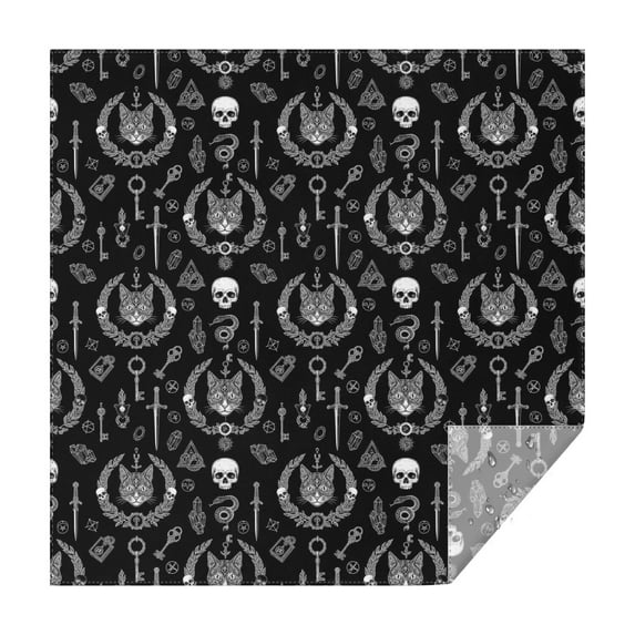 Black White Gothic Cat Skull Key Pattern Square Tablecloth,Waterproof Square Table Cover,Wipeable Spillproof Washable Table Cover for Home Kitchen Party Decor 52"x52"(132x132cm)